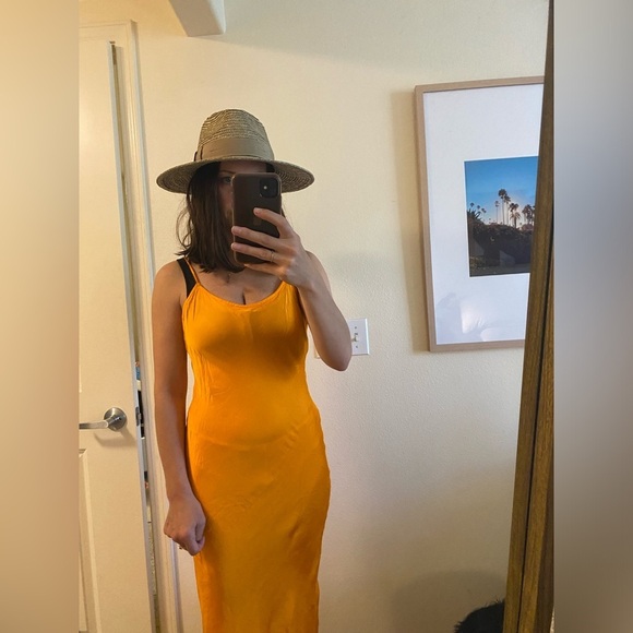 Tan Lines Women’s Satin Aloha Tank Dress Orange Midi M Resortwear Slip Dress - Picture 5 of 10